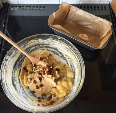 making banana bread